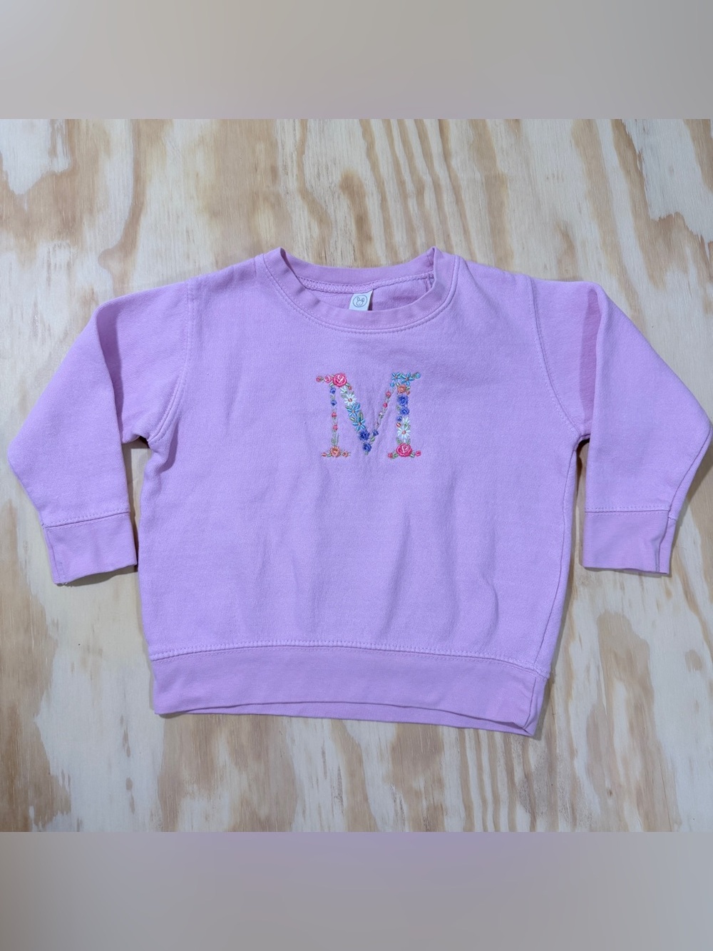Toddler Girls Pink Floral Monogram M Sweatshirt Size 3 Embroidered Crewneck